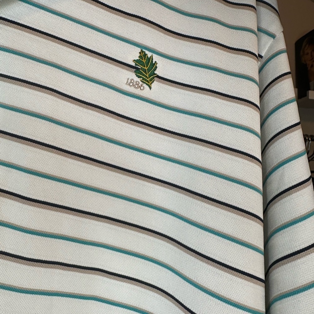 Adidas White and Green Polo Shirt Classic Striped Design - Picture 3 of 4